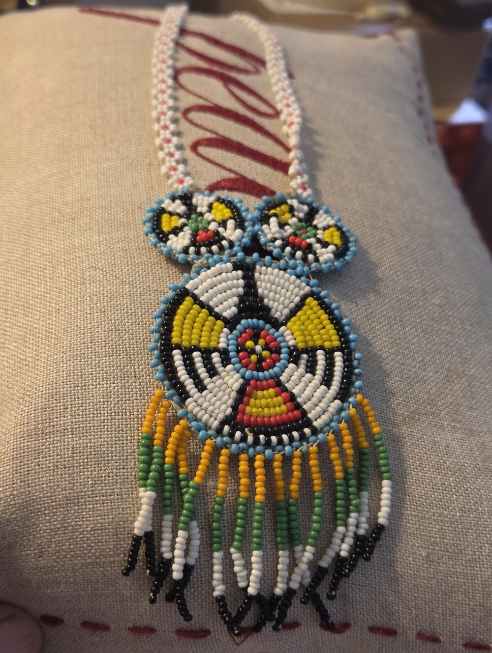 Vintage Native American Thunderbird Beaded Pendant Necklace With Keychain